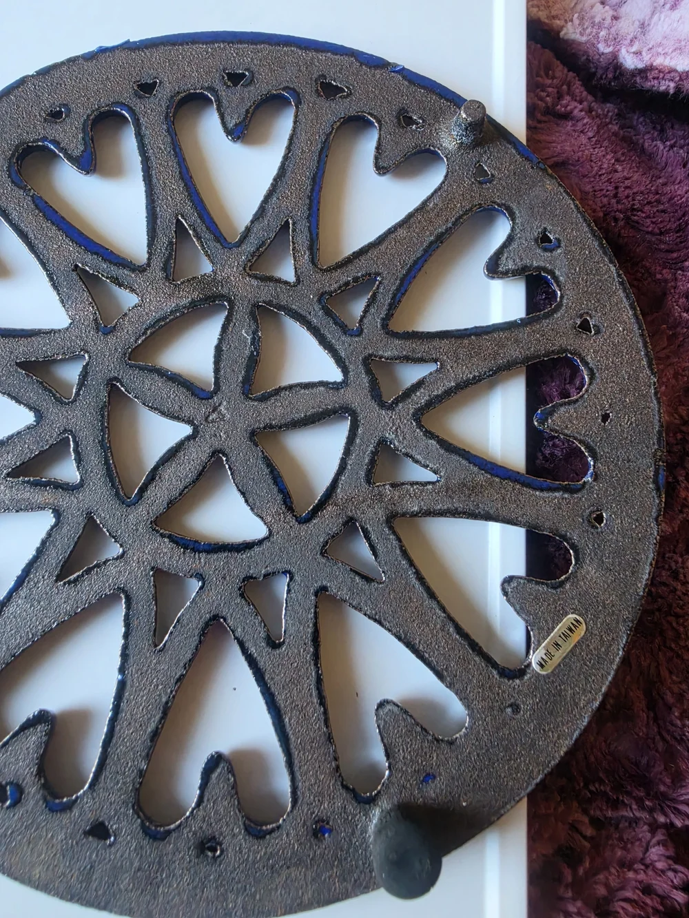Blue and White Cast Iron Trivet